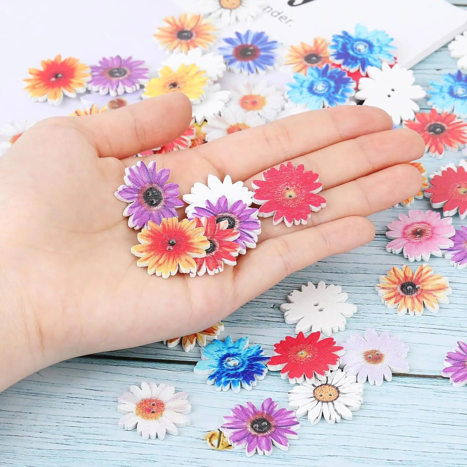 Wood Daisy Flower Buttons 25mm – 2-Hole Painted DIY Craft Buttons Wooden Craft Buttons Zpaxo 10PCS