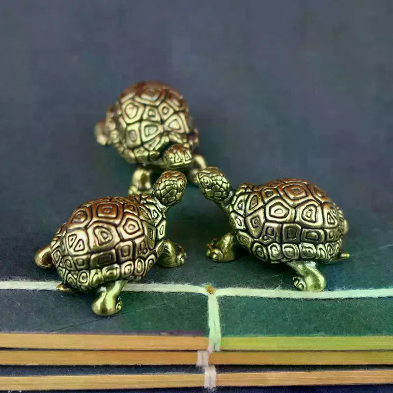 Vintage Brass Tortoise Figurines Metal Animal Sculpture Desktop Feng Shui Ornament Miniatures Antique Tea Pet Crafts Gifts Zpaxo