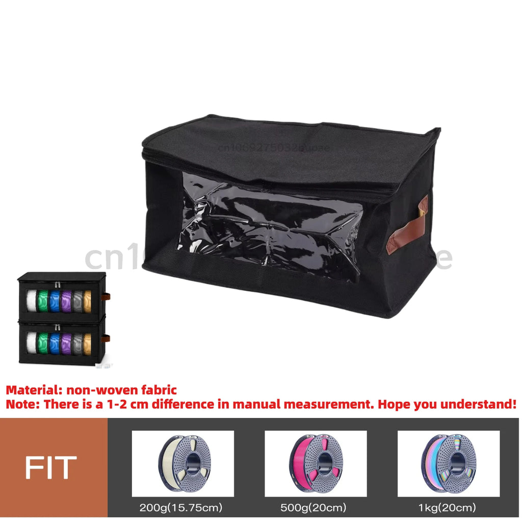 3D Printer Filament Storage Bag nonwoven fabric Transparent Window Dustproof Moisture Resistant Organizer Workshop Home Office Zpaxo Black-1Pcs