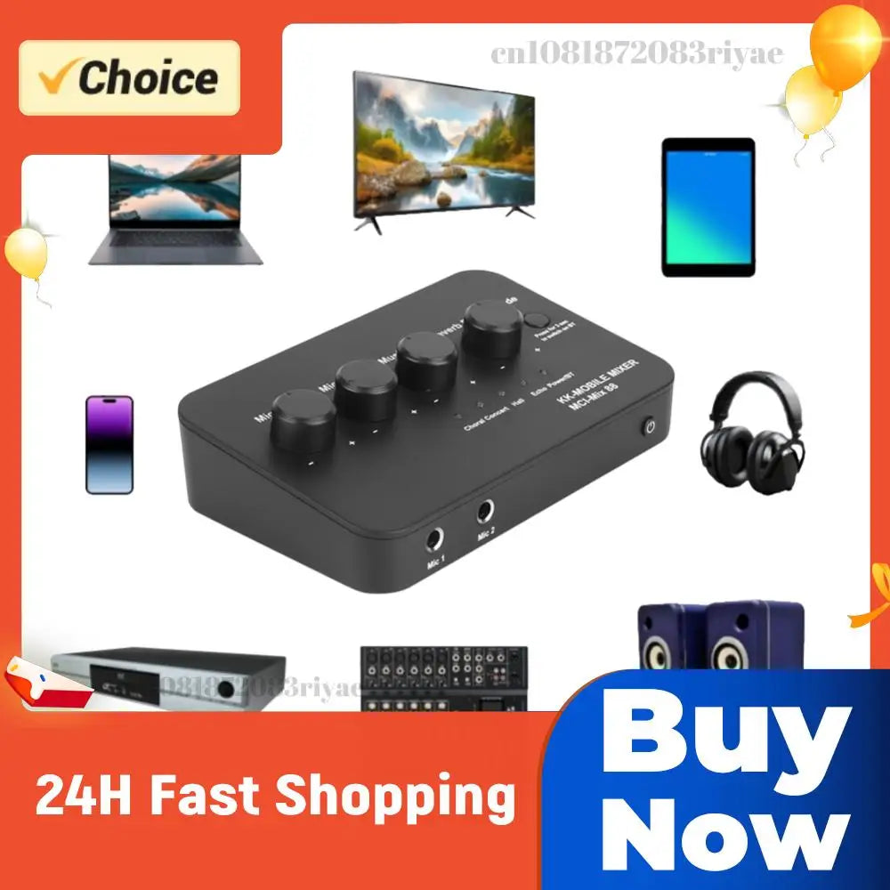 Portable Karaoke Microphone Mixer AUX IN/OUT BT Connection Dual Mic Inputs Digital Audio Mixer for DJ Sound Home Party & Theater Zpaxo