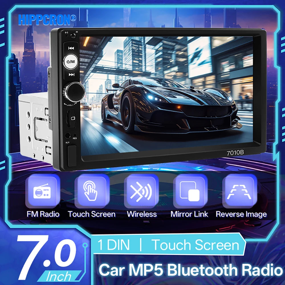 Hippicron 7-inch Car MP5 Radio 1 DIN Multimedia Player Bluetooth