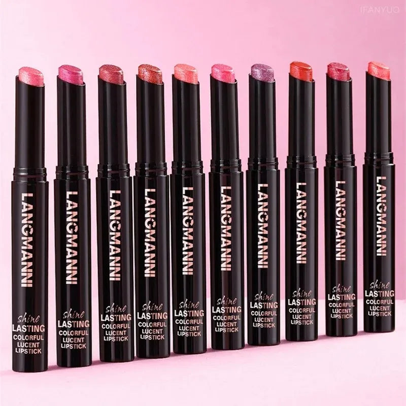 10 Colors Glitter Lipstick Waterproof Long Lasting Moisturizing