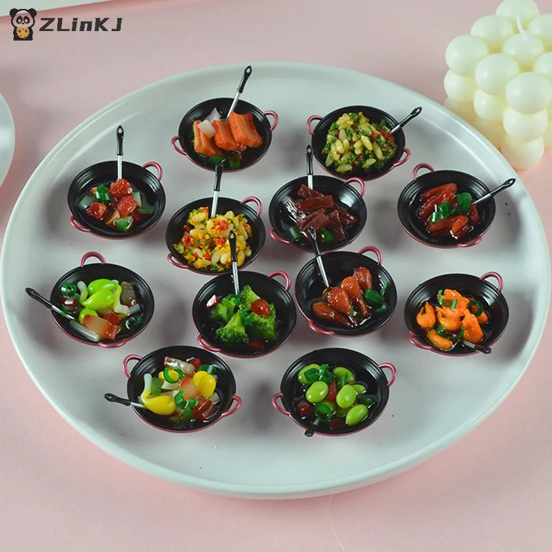 ▶1PCS Dollhouse Mini Metal Cooking Pot with Food Simulation Kitchen Utensils Model Doll House Decoration Miniature DIY Accessori Zpaxo