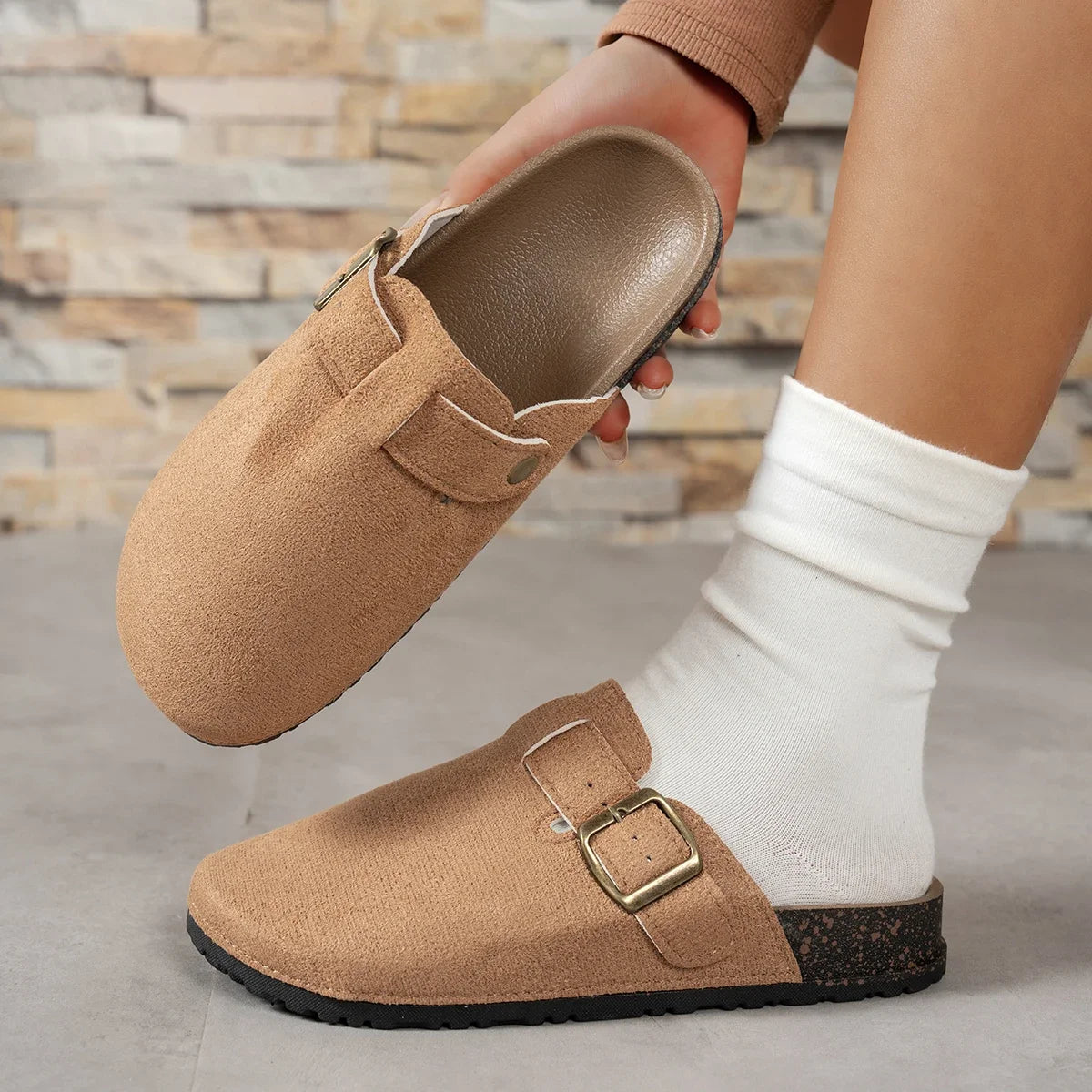 Women Slippers 2025 Non Slip Flat Casual Mules Shoes Fashion Outdoor Zpaxo Brown 40-41