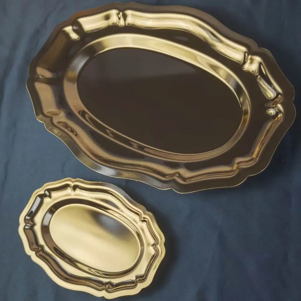 Mirror Stainless Steel Embossed Cake & Dessert Serving Tray Dessert Serving Tray Zpaxo