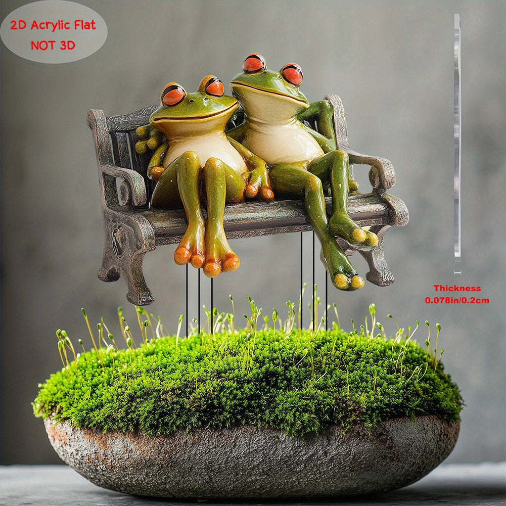 Frog Couple Garden Stake 2D Acrylic Flat Decorative Stake Frogs Decoration Animal Stake for Flower Pot Courtyard Garden Ornament Zpaxo