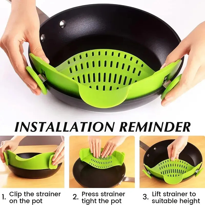 Universal Silicone Clip Pan Pot Strainer Anti Spill Pasta Food Grade Zpaxo