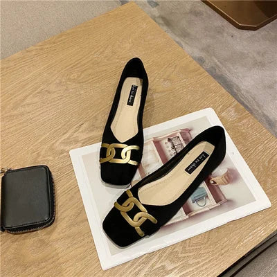 Flat Shoes Women's Square Toe New Spring Summer Fashion Shallow Metal Buckle Plaid Suede Ladies Shoes Women Plus Size 44 45 46 Zpaxo Black 45