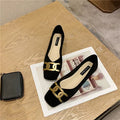 Flat Shoes Women's Square Toe New Spring Summer Fashion Shallow Metal Buckle Plaid Suede Ladies Shoes Women Plus Size 44 45 46 Zpaxo Black 45