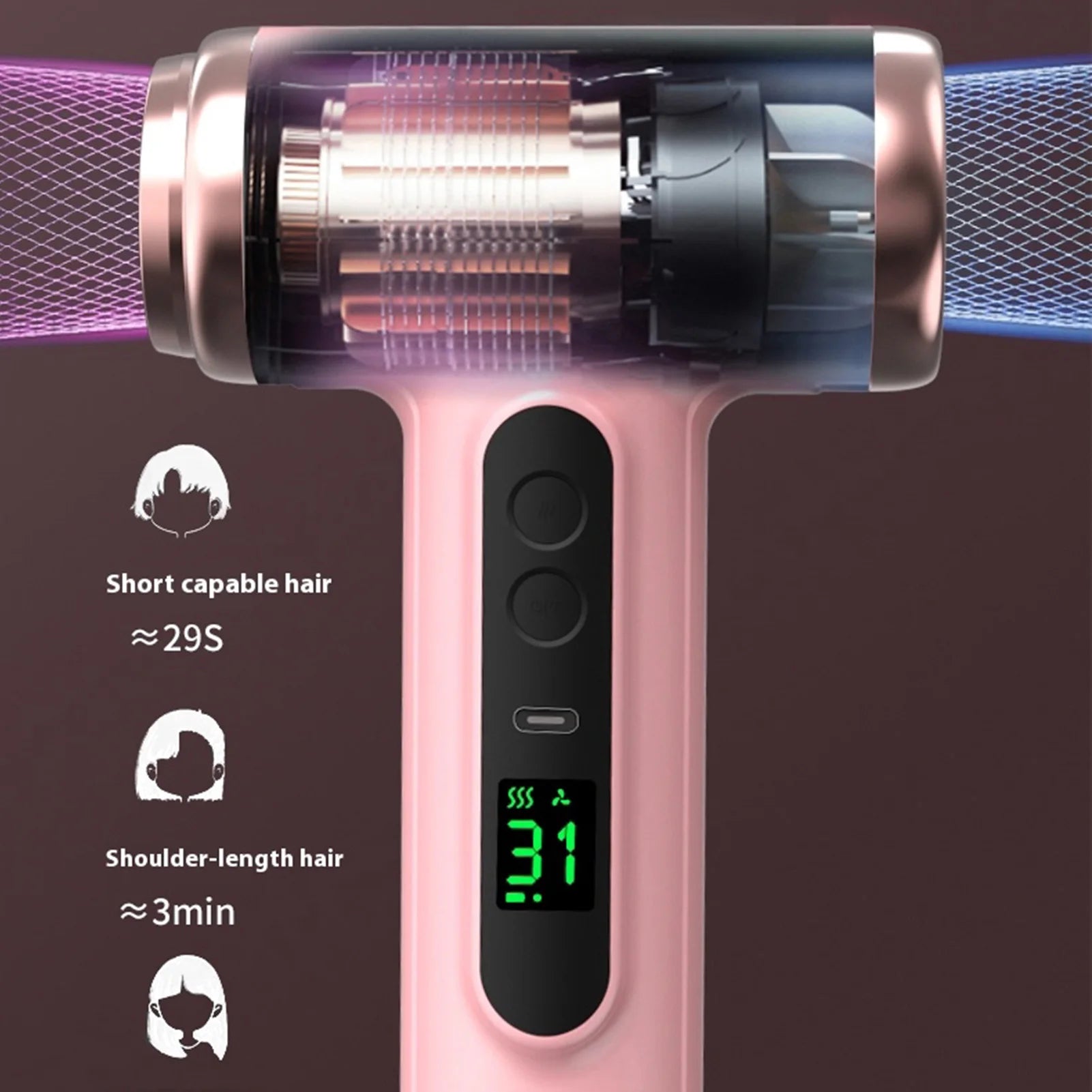 Travel Hair Dryer Cordless Rechargeable 15600mAh 200W Hair Dryer Portable Travel Lightweight Hot Cold Blow for Dormitory Travel Zpaxo