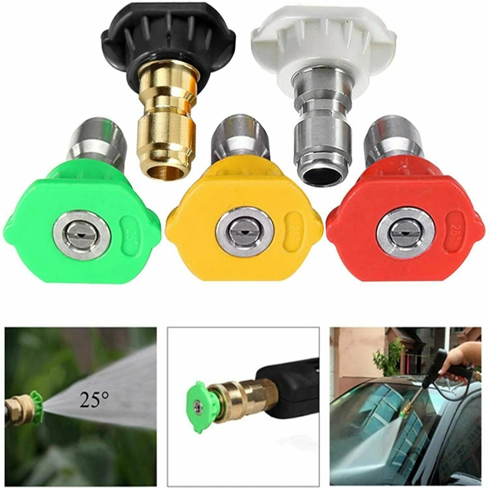 5Pcs 1/4" Quick Connect Spray Nozzle High Power Kit Pressure Washer Spray Nozzles Tips For Car Foam Lance Gun 3600 PSI 5 Colors
