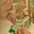 2025 New Women Slippers Fashion Shoes Woman Chunky Heels Hollow Casual Sandals Summer Rhinestone Slippers Ladies Slides Women Zpaxo green 41