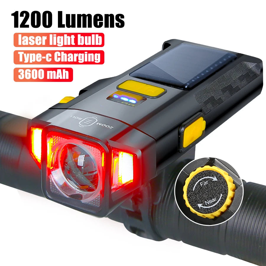 Solar Bike Front Light 1200LM USB Rechargeable MTB Headlight Bicycle Headlight Zpaxo X71