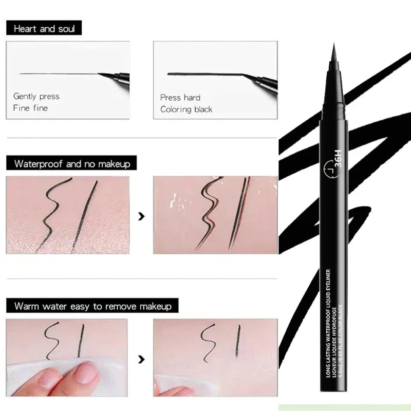 36-Hour Lock Lasting Liquid Eyeliner Pencil Waterproof Black Ink Pen