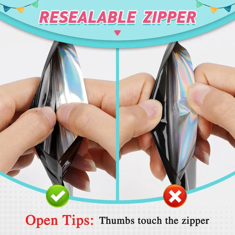 500Pcs Holographic Ziplock Bags Plastic Laser Iridescent Zip Bags for Manicure Eyelash Display Earrings Ring Jewelry Storage Bag Zpaxo