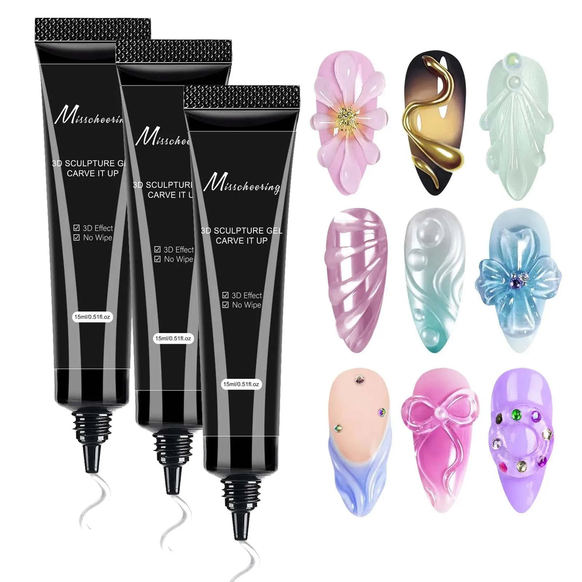 3D Gel Nail Art Modeling Transparent DIY Designs No Wipe Sculpting Zpaxo 3PC 15ml