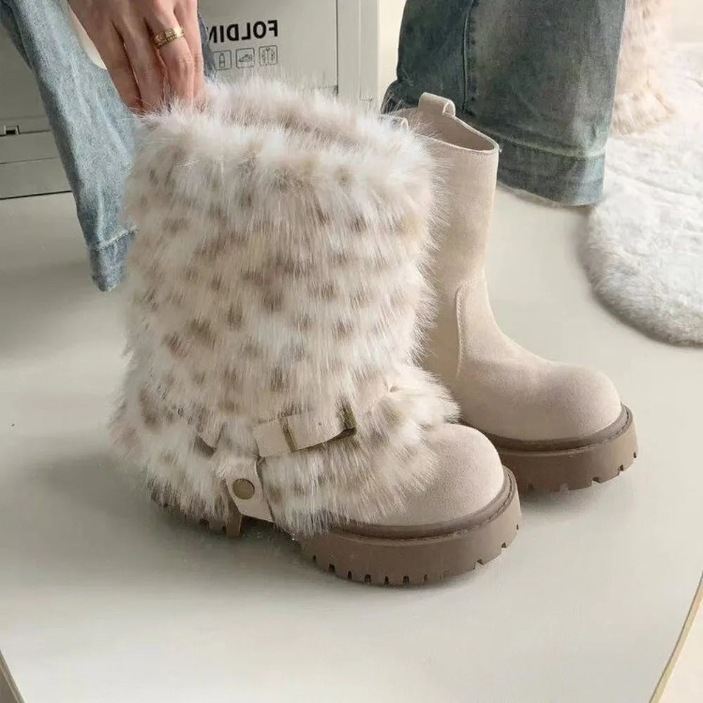 Fur Women Snow Boots Fashion Platform Shoes Warm Casual Sport 2025