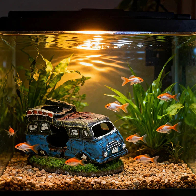 Aquarium Ornament Shaped Like Car Wreckage, Featuring Hiding Holes For Fish And Shrimp, Aquarium Decorations, And Aquascaping. Zpaxo
