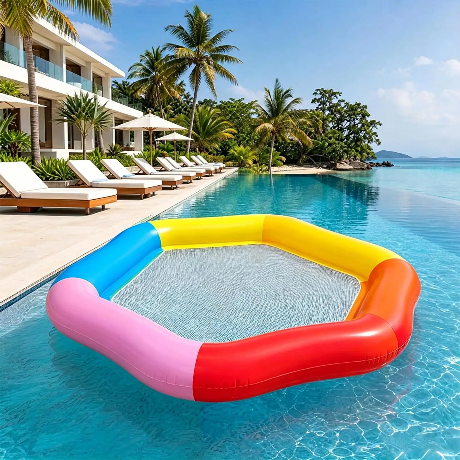 Hexagon Pool Float Inflatable Lounger 2-Person Thickened PVC Floating