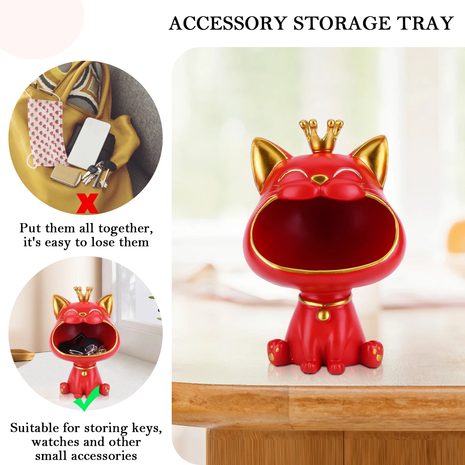 Cat Figurine Storage Box Creative Lucky Cat Statue Decoration Cute Big Mouths Cat Statue Desktop Storage Accessories Zpaxo