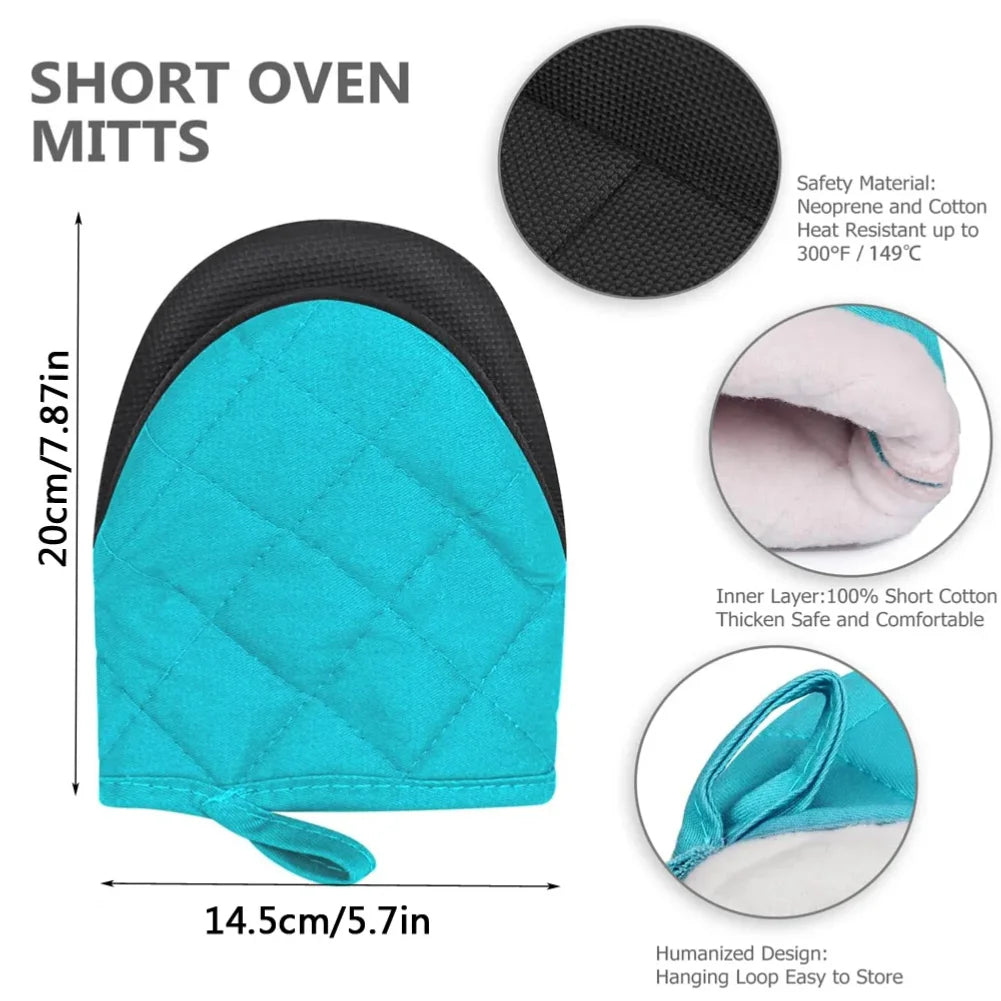 1 Pair Kitchen Oven Gloves High Heat Resistant Short Oven Mitts with Non-Slip Grip Surfaces and Hanging for BBQ Baking Cooking Zpaxo