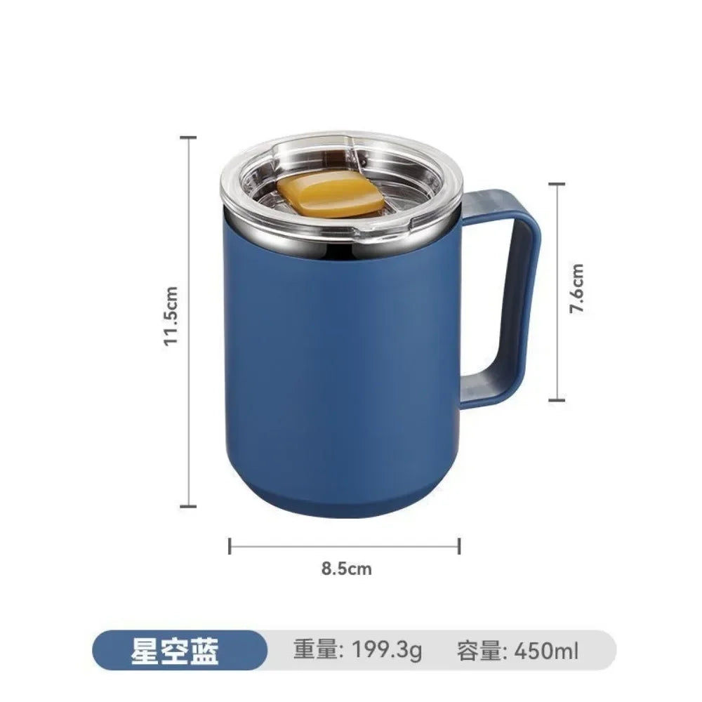 Coffee Cup Handle Lid Straw Insulated Vacuum Stainless Steel Double