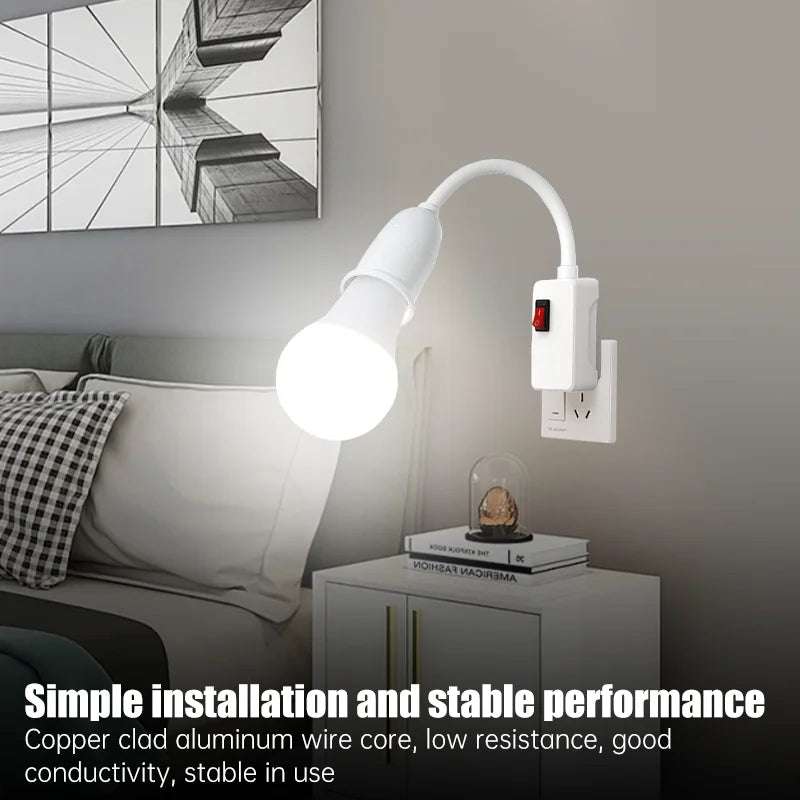 Stainless Steel E27 Lamp Base Adjustable Flexible Bend Switch EU US