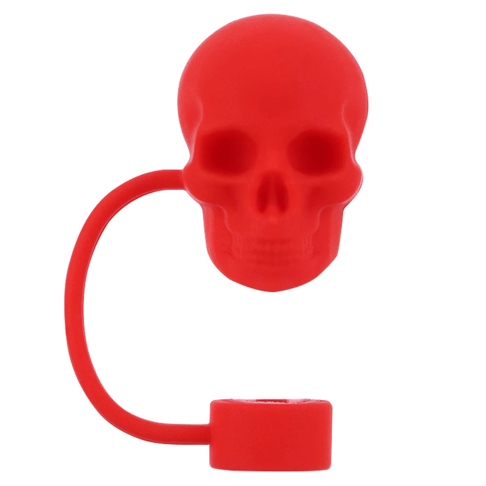 1 Silicone Cute Skull Straw Covers Halloween Toppers Reusable Funny Zpaxo Red