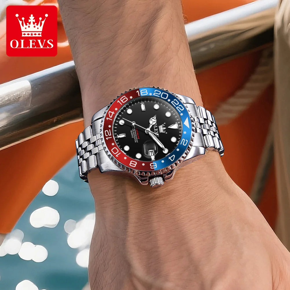 OLEVS Men's Watches Top Brand Luxury Classic Datejust Original Quartz Watch for Man Waterproof Luminous Big Date Stainless Steel Zpaxo