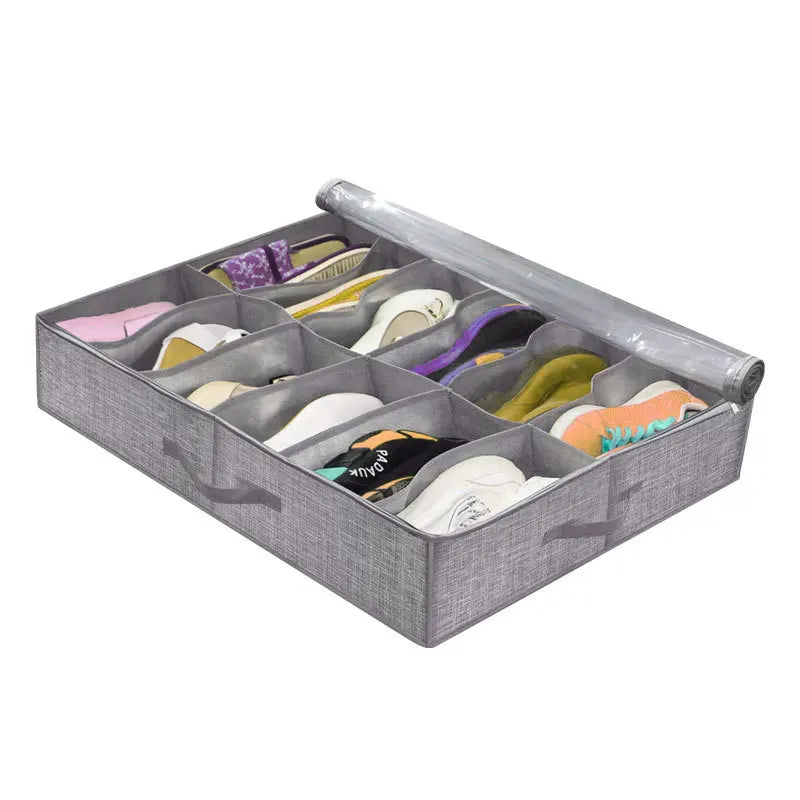 Under Bed Shoe Organizer – 12 Pairs Collapsible Storage Bag Shoe Storage Organizer Zpaxo Grey