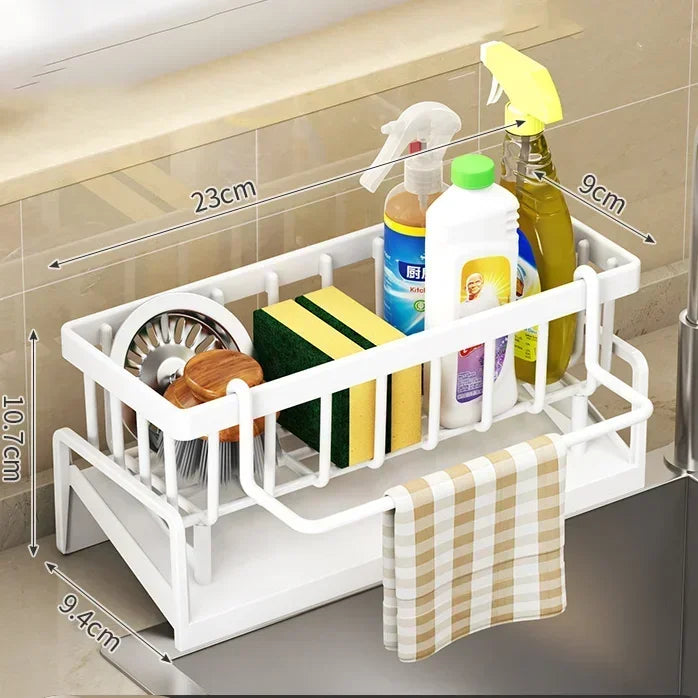 Space Saving Kitchen Sink Dish Rack Sponge Holder Water Drain Basket Zpaxo WHITE