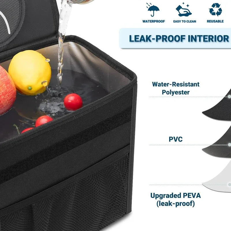 Car Trash Can with Lid & Storage Pockets | Large Capacity