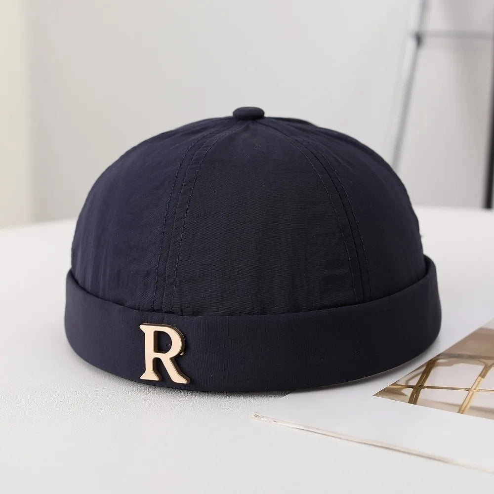 Fashion R Letter Brimless Docker Cap Lightweight Breathable Beanie Hat Quick Drying Sun Protection Landlord Hat Spring Zpaxo Navy Blue