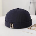 Fashion R Letter Brimless Docker Cap Lightweight Breathable Beanie Hat Quick Drying Sun Protection Landlord Hat Spring Zpaxo Navy Blue