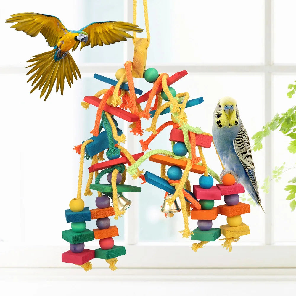 Wood Parrot Bird Toys Love Bird Cage Funny Training Bird Toys Cotton Rope Parrot Toy Bite Resistant Bird Tearing Toy Pet Product Zpaxo