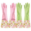 Dishwashing Gloves, Household Kitchen Rubber Cleaning Gloves 2 Pair Large (Pink+Green) Zpaxo Pink and Green L