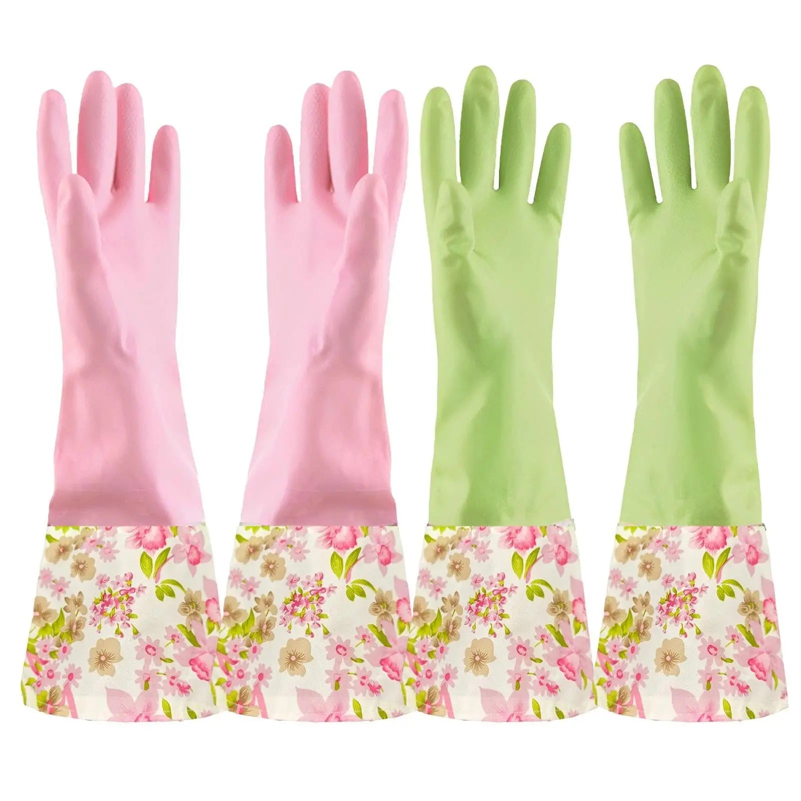 Dishwashing Gloves, Household Kitchen Rubber Cleaning Gloves 2 Pair Large (Pink+Green) Zpaxo Pink and Green L