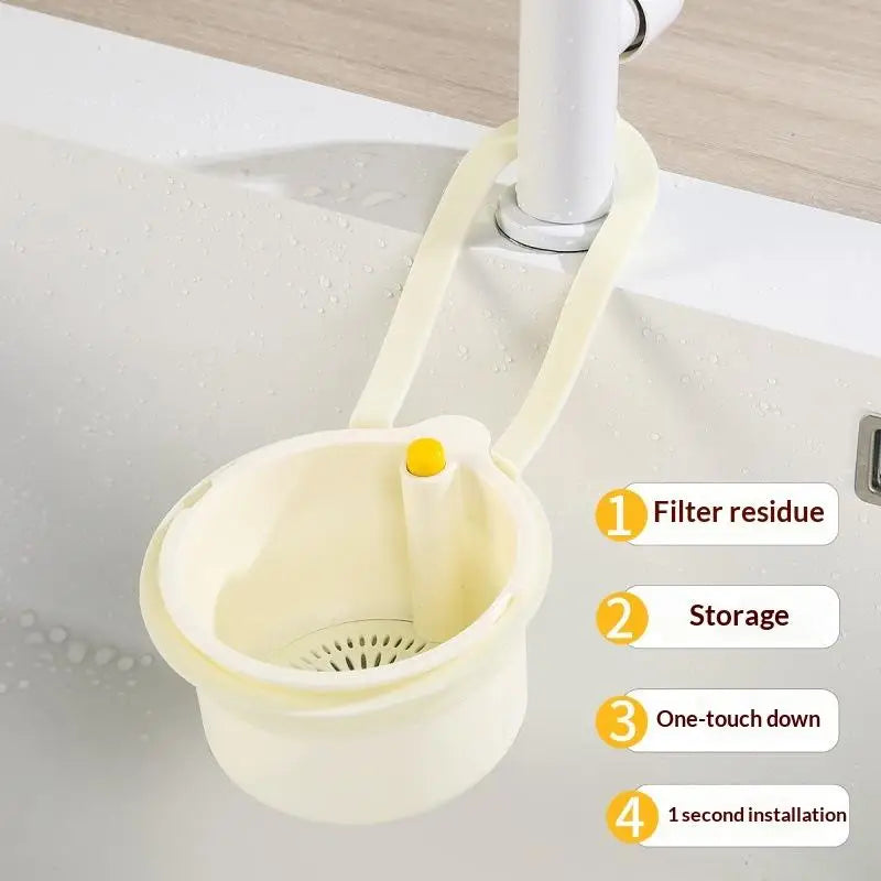 ▶1PCS Kitchen Waste Collector Sink Drain Basket Faucet Hanging Filter Bag Adjustable Automatic Basket Sink Sponge Rack Zpaxo White
