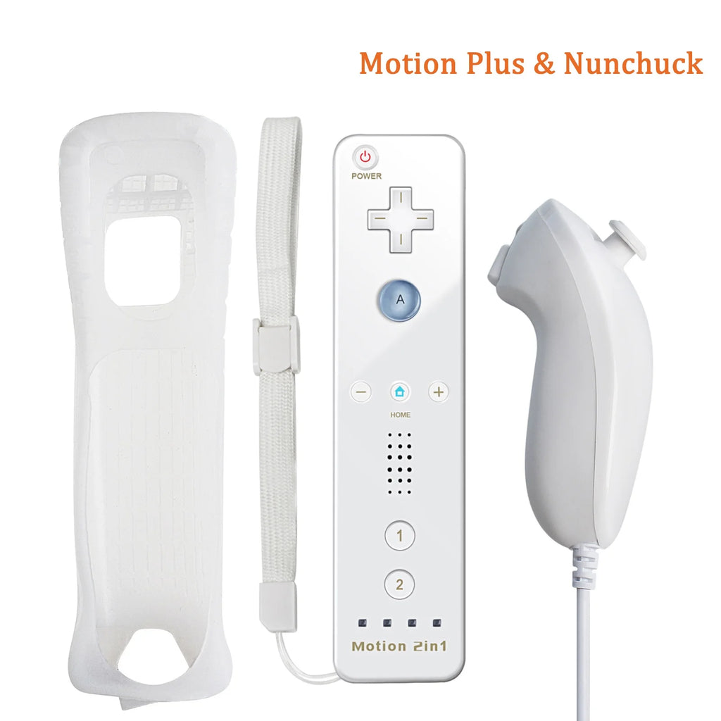 2 In 1 Wireless Remote Gamepad Silicone Case Included For Nintendo Wii/Wii U Optional Motion Plus Family Gaming Accessories Tool Zpaxo White nunchuck