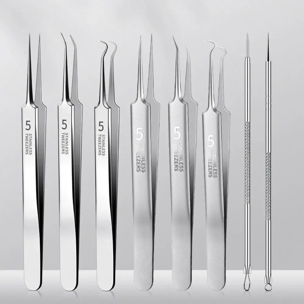 Premium Curved Acne Needle Stainless Face Skin Care Blackhead Tweezers Kit Professional High Hard Blackhead Remover Zpaxo