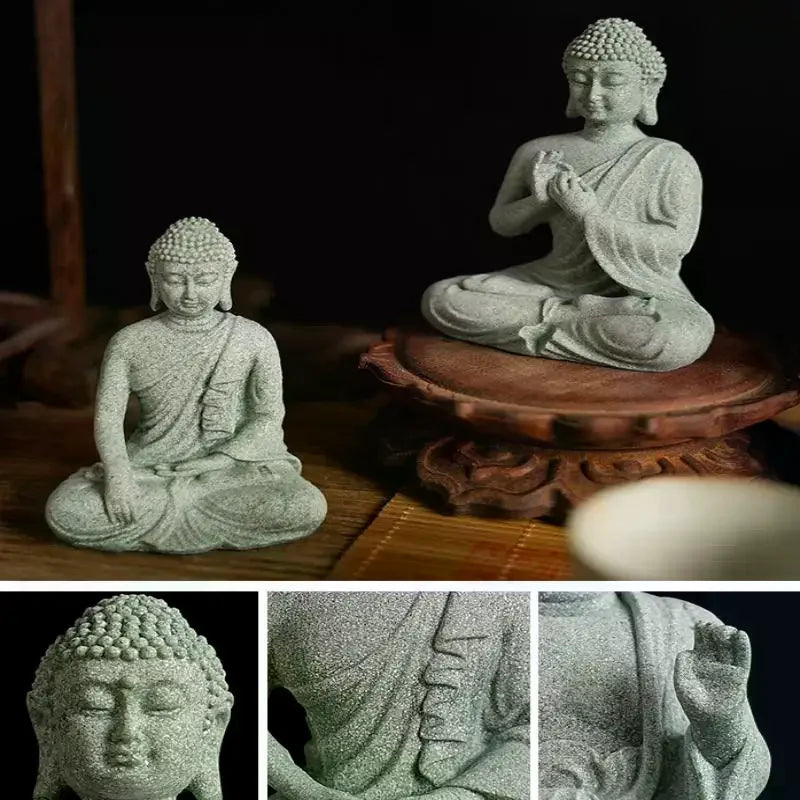 1Pcs Mini Buddhism Figurine Desk Decor Home Zen Statue Green Sandstone Thailand Ornament Buddha Garden Statue Fish Tank Decor Zpaxo