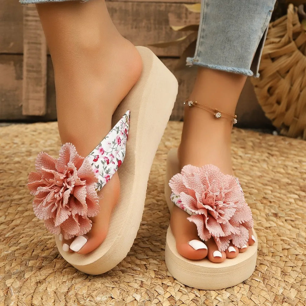 Fashion Floral Flat Flip Flops Women 2026 Summer Non Slip Lightweight