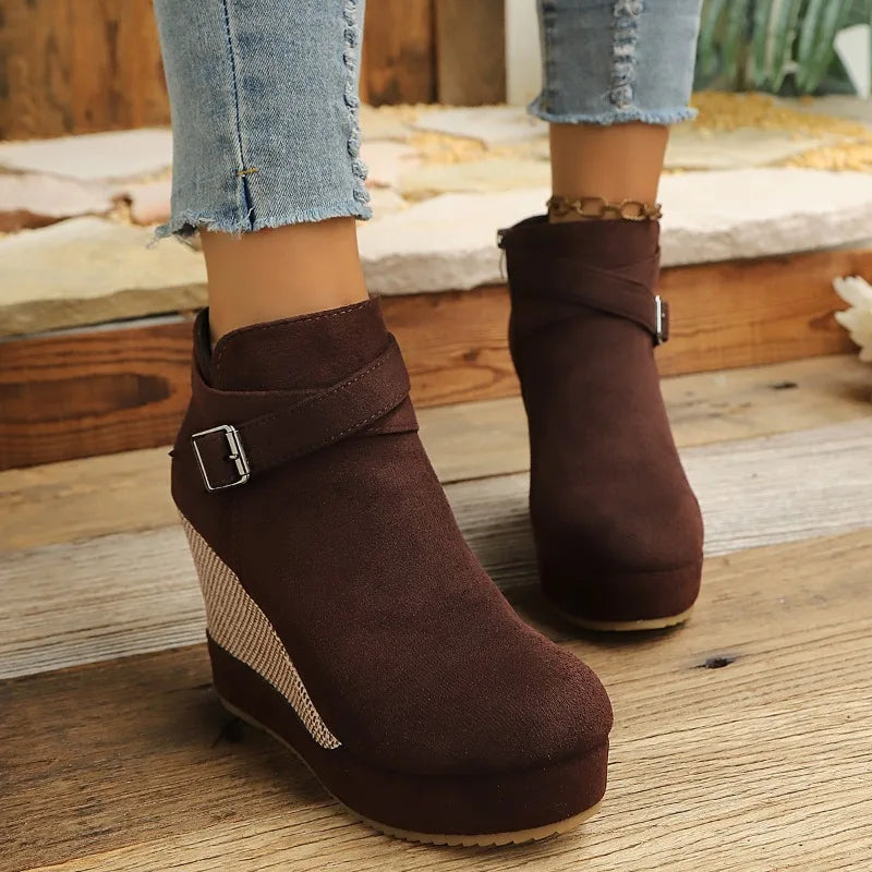 2026 Spring Autumn Women's Vintage Side Zipper Wedge Heel Boots Women Zpaxo