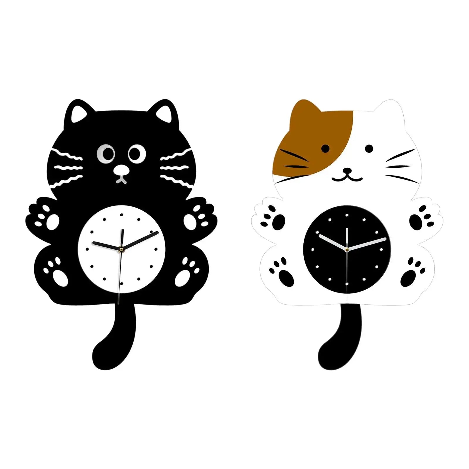 Creative Fun Cartoon Cat Wall Clock Indoor Decor Cute Animation Zpaxo