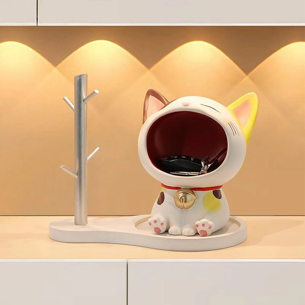 Cat Candy Dish Resin Cat Statue For Good Luck Key Dish Entryway Table Home Living Room Bedroom Cabinet Trinket Candy Zpaxo