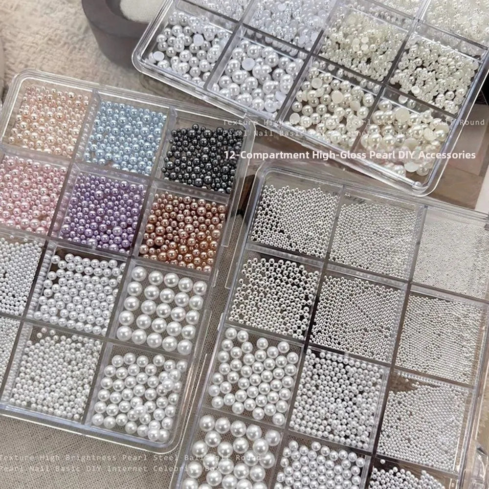 Mixed Sizes Pearl Nail Charms Round 3D Flat Bottom Art Decorations Zpaxo