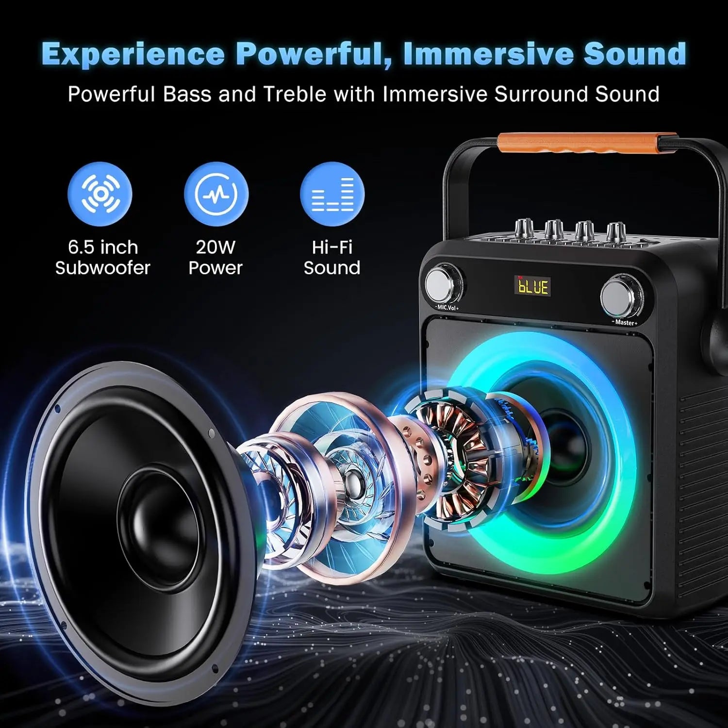4400mAh Karaoke Machine 2Wireless Microphones Microphone PA System