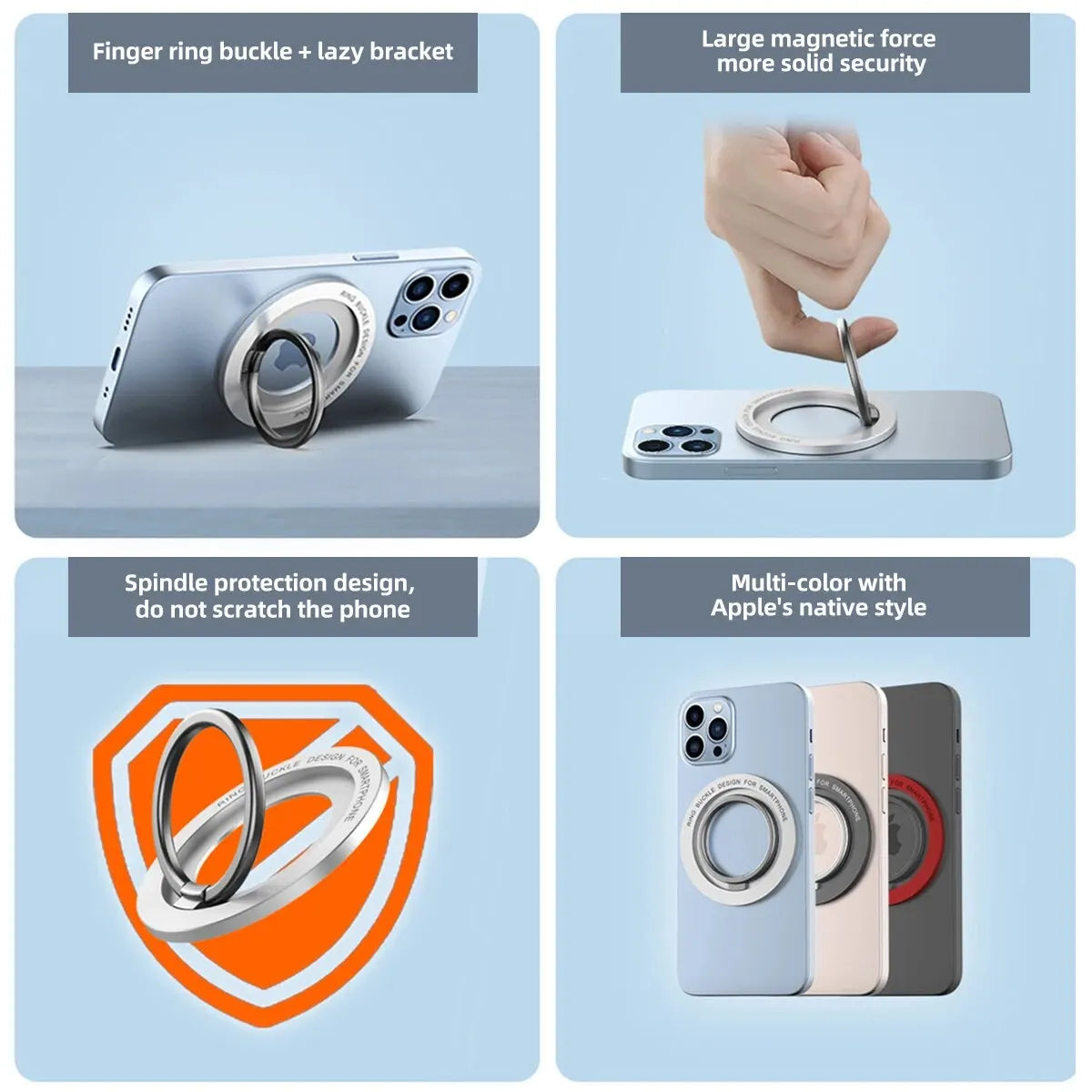 360° Rotating Metal Magnetic Mobile Phone Ring Holder Grip Adjustable Stand Foldable Bracket For Magsafe Phone Stand For IPhone Zpaxo