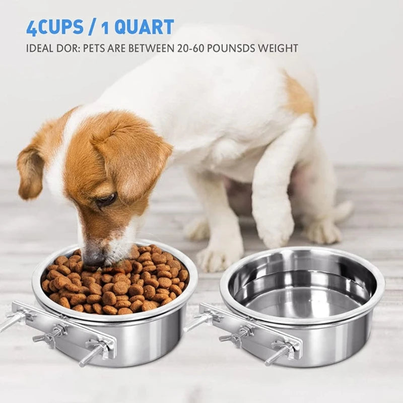 Pet Bowl Can Hang Stationary Dog Cage Bowls Stainless Steel Cats