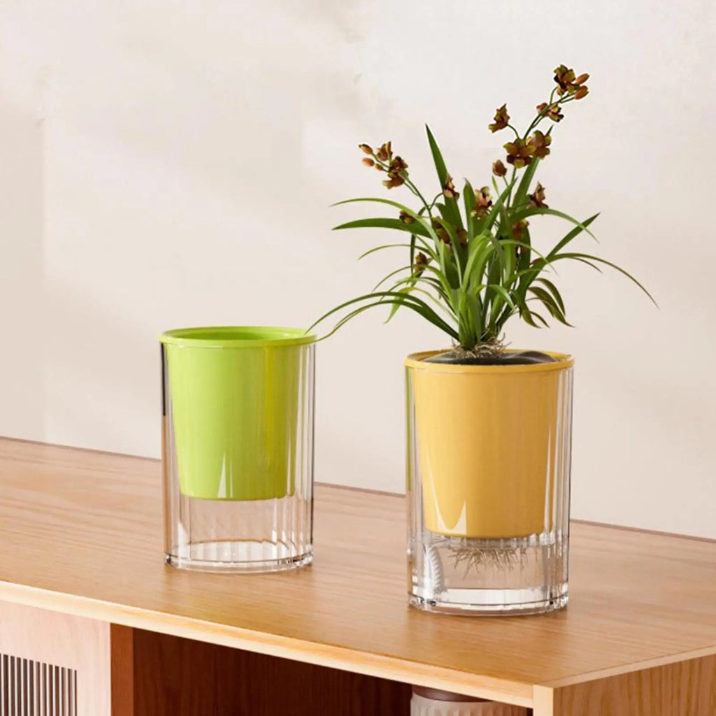 Self Watering Pots Double-layer Flower Container Clear Base Round